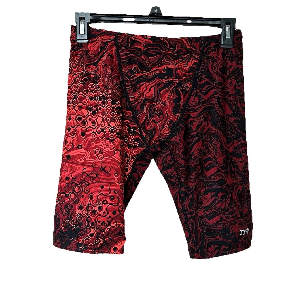 TYR Performance Chroma Swim Jammers Men’s 32 Red Blk Drawstring Bold Colorful